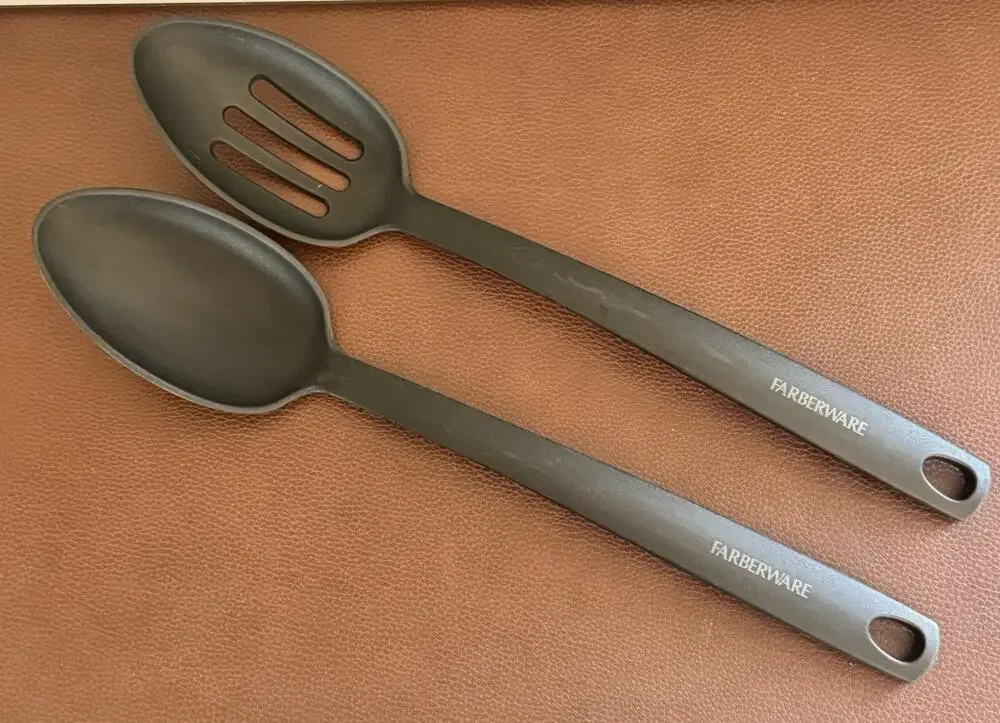 Farberware Slotted & Solid Spoon Black Plastic Nylon Kitchen Cooking Utensil